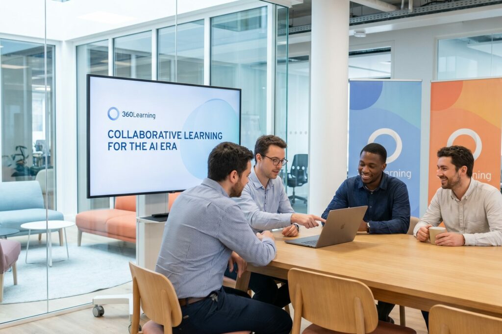 360Learning collaborative course view with threaded discussions and reactions.