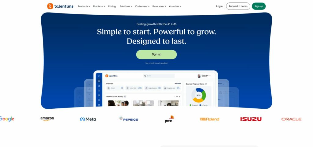 TalentLMS dashboard illustrating simple cloud LMS interface.